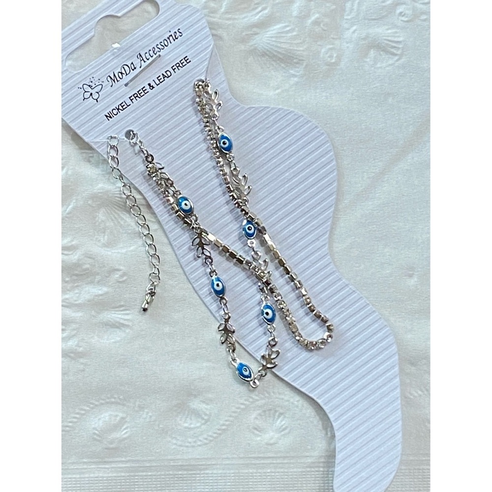 Evil eye Silvertone Ladies Ankle Bracelet